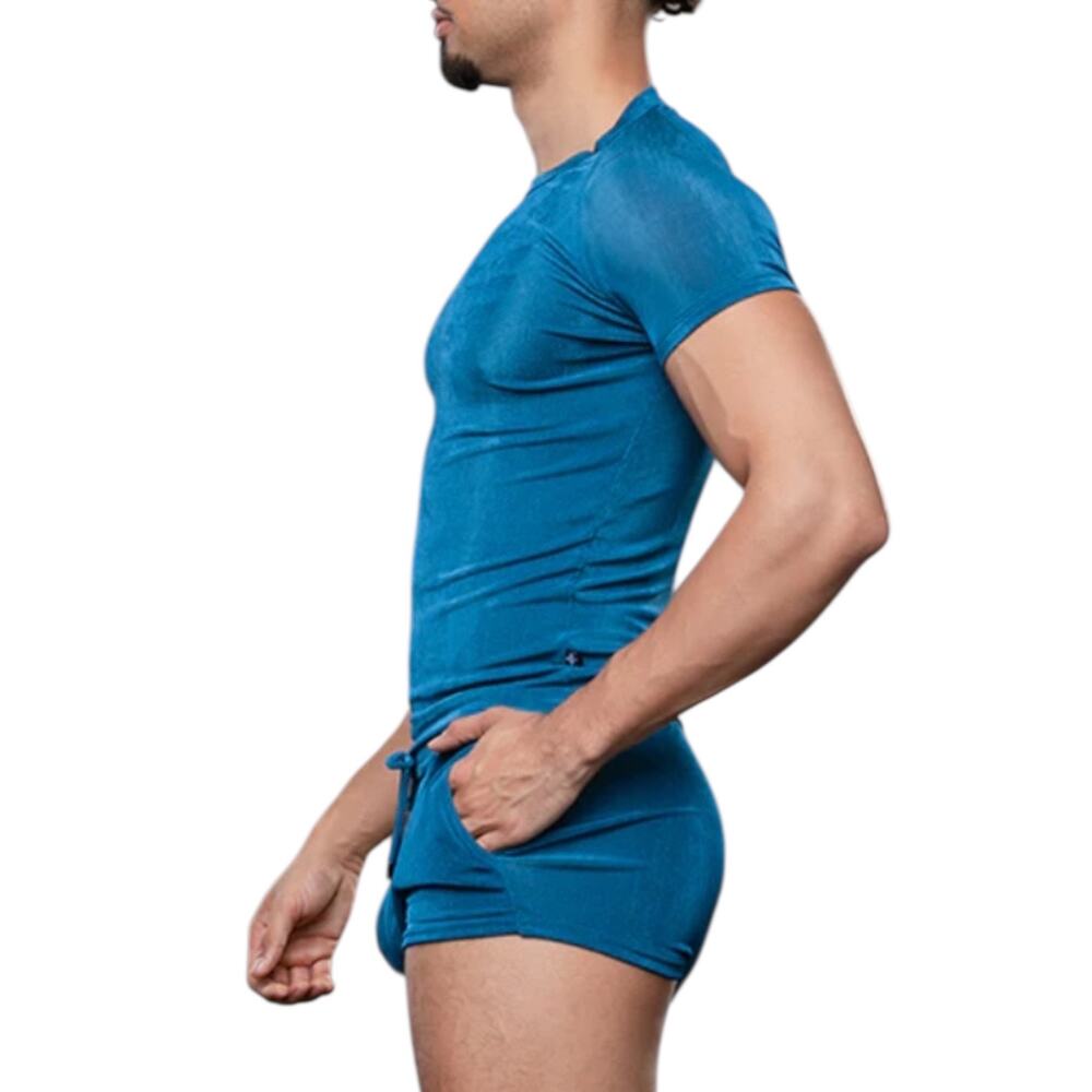 Andrew Christian Sensual Rib Ragland Tee Large Teal - Picture 3 of 7